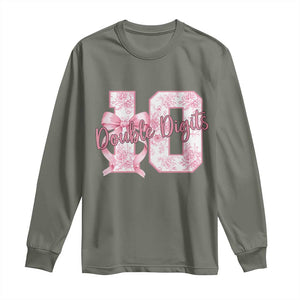 10th Birthday Long Sleeve Shirt Double Digits Pink Coquette Bow 10 Year Old Aesthetic TS11 Military Green Print Your Wear