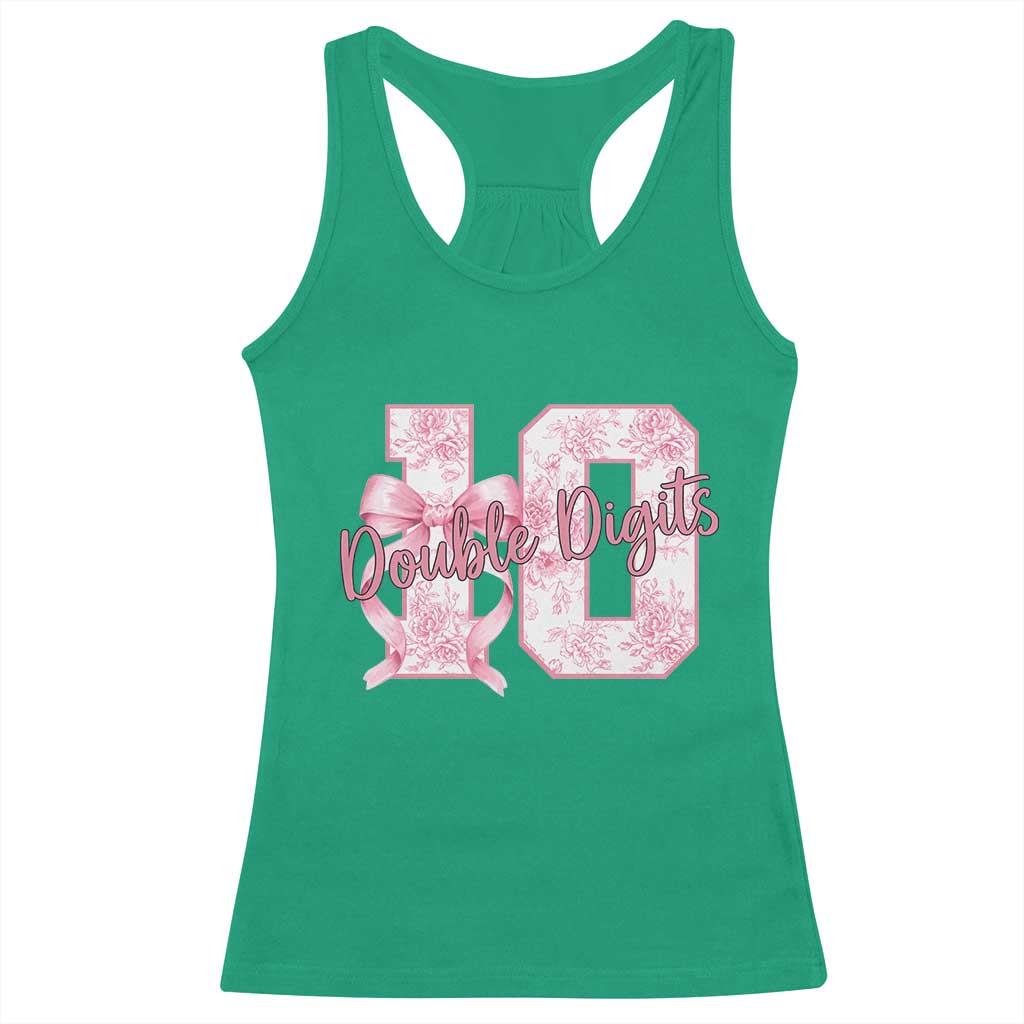 10th Birthday Racerback Tank Top Double Digits Pink Coquette Bow 10 Year Old Aesthetic TS11 Irish Green Print Your Wear