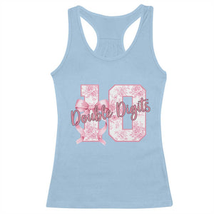 10th Birthday Racerback Tank Top Double Digits Pink Coquette Bow 10 Year Old Aesthetic TS11 Light Blue Print Your Wear