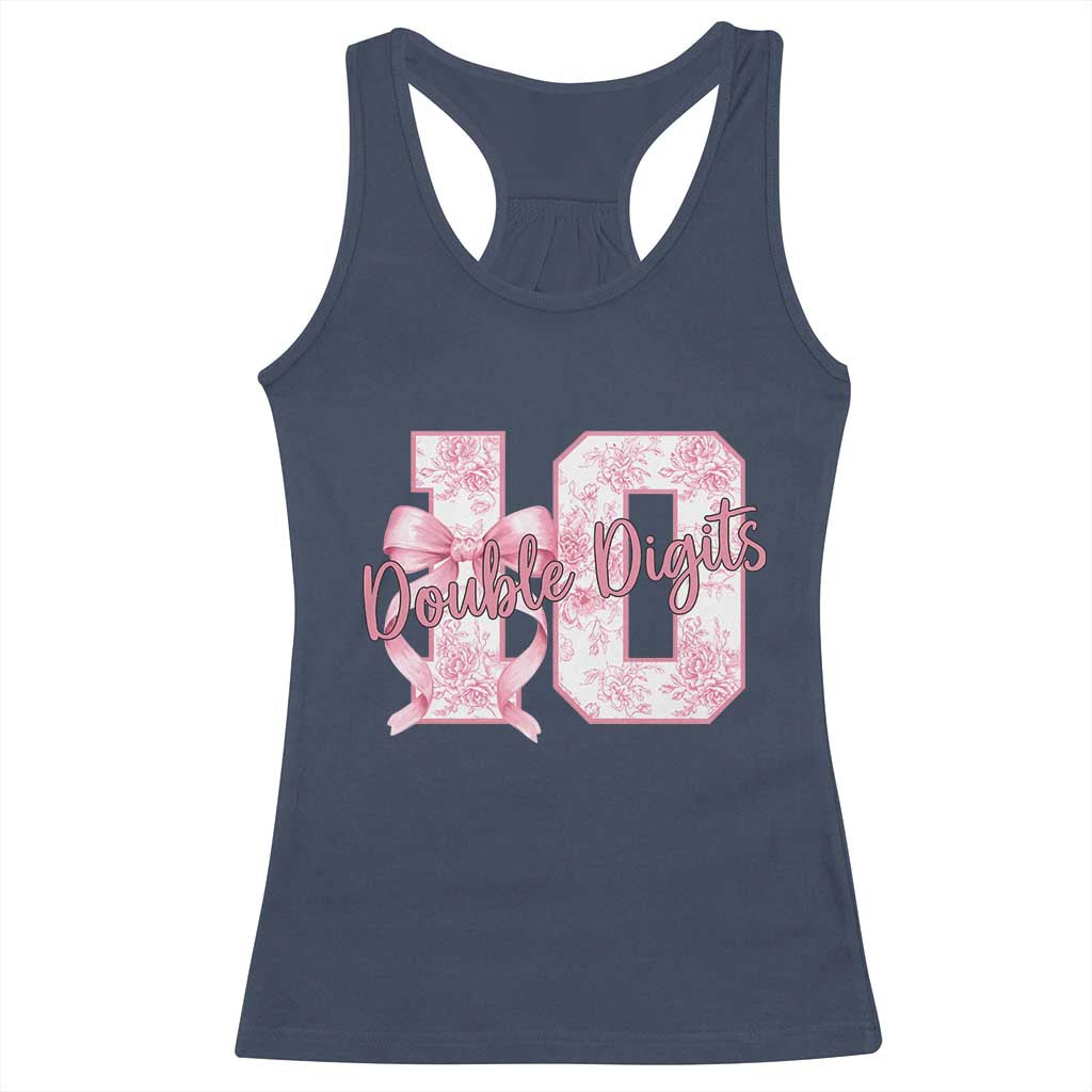 10th Birthday Racerback Tank Top Double Digits Pink Coquette Bow 10 Year Old Aesthetic TS11 Navy Print Your Wear
