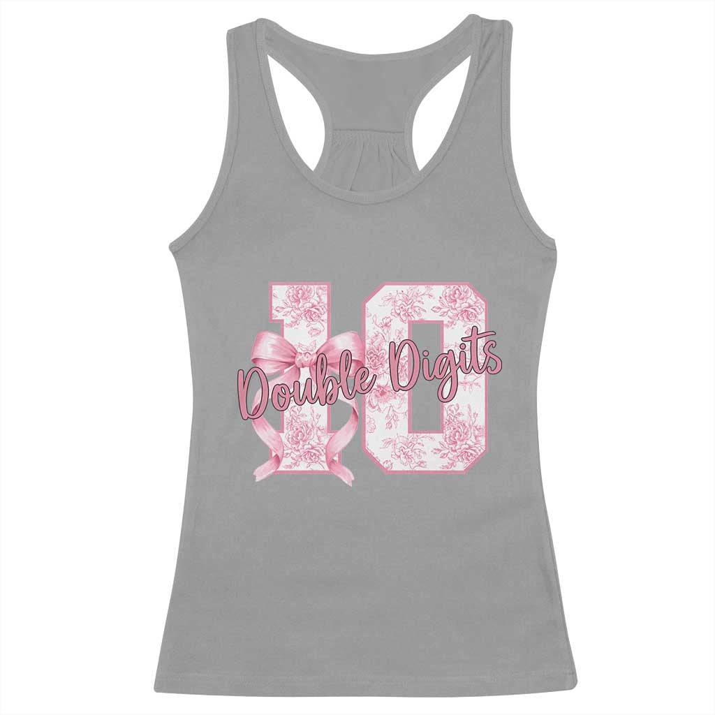 10th Birthday Racerback Tank Top Double Digits Pink Coquette Bow 10 Year Old Aesthetic TS11 Sport Gray Print Your Wear