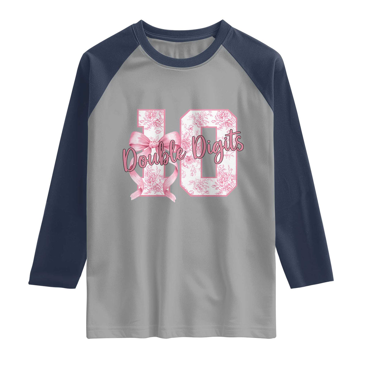 10th Birthday Raglan Shirt Double Digits Pink Coquette Bow 10 Year Old Aesthetic TS11 Sport Gray Navy Print Your Wear
