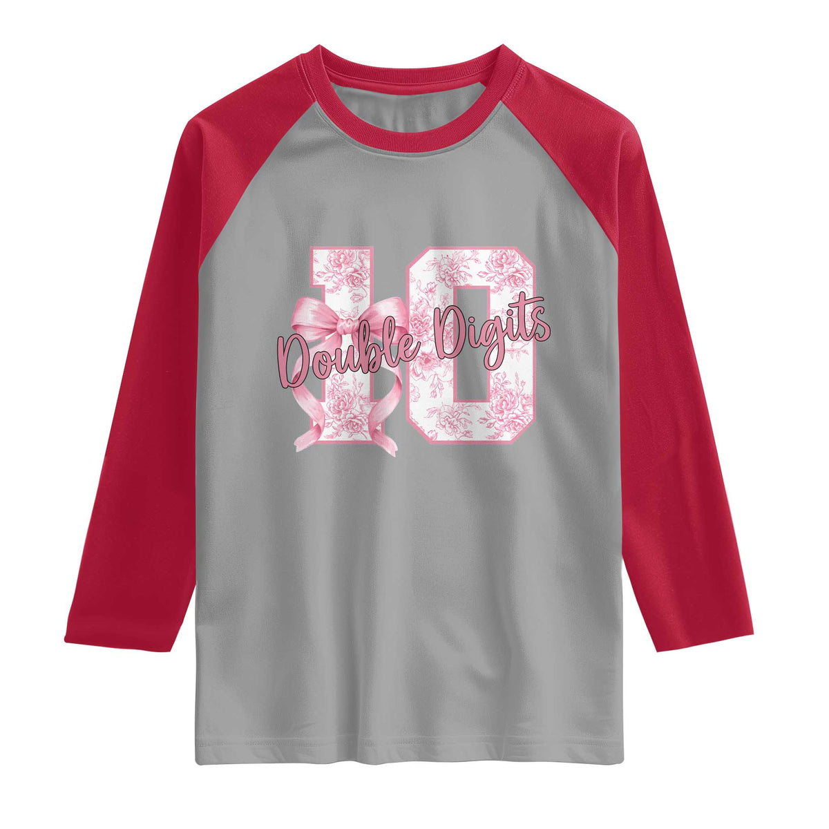 10th Birthday Raglan Shirt Double Digits Pink Coquette Bow 10 Year Old Aesthetic TS11 Sport Gray Red Print Your Wear