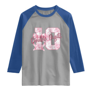 10th Birthday Raglan Shirt Double Digits Pink Coquette Bow 10 Year Old Aesthetic TS11 Sport Gray Royal Print Your Wear