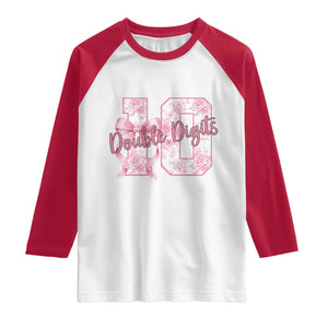 10th Birthday Raglan Shirt Double Digits Pink Coquette Bow 10 Year Old Aesthetic TS11 White Red Print Your Wear