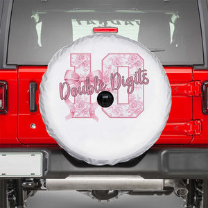 10th Birthday Spare Tire Cover Double Digits Pink Coquette Bow 10 Year Old Aesthetic TS11 White Print Your Wear