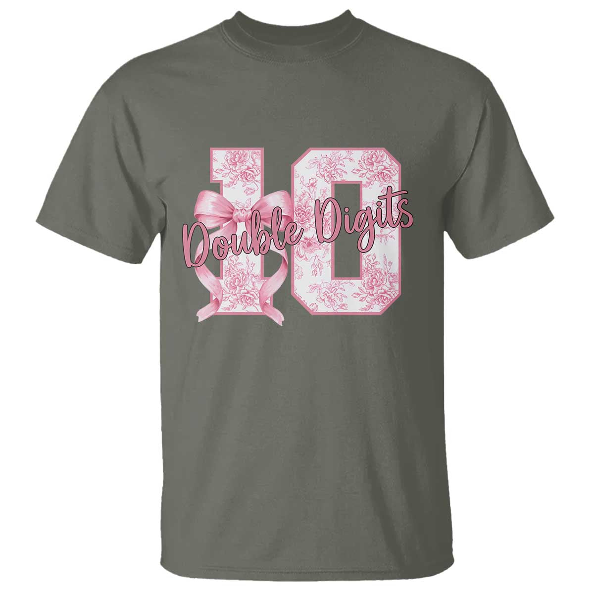 10th Birthday T Shirt Double Digits Pink Coquette Bow 10 Year Old Aesthetic TS11 Military Green Print Your Wear