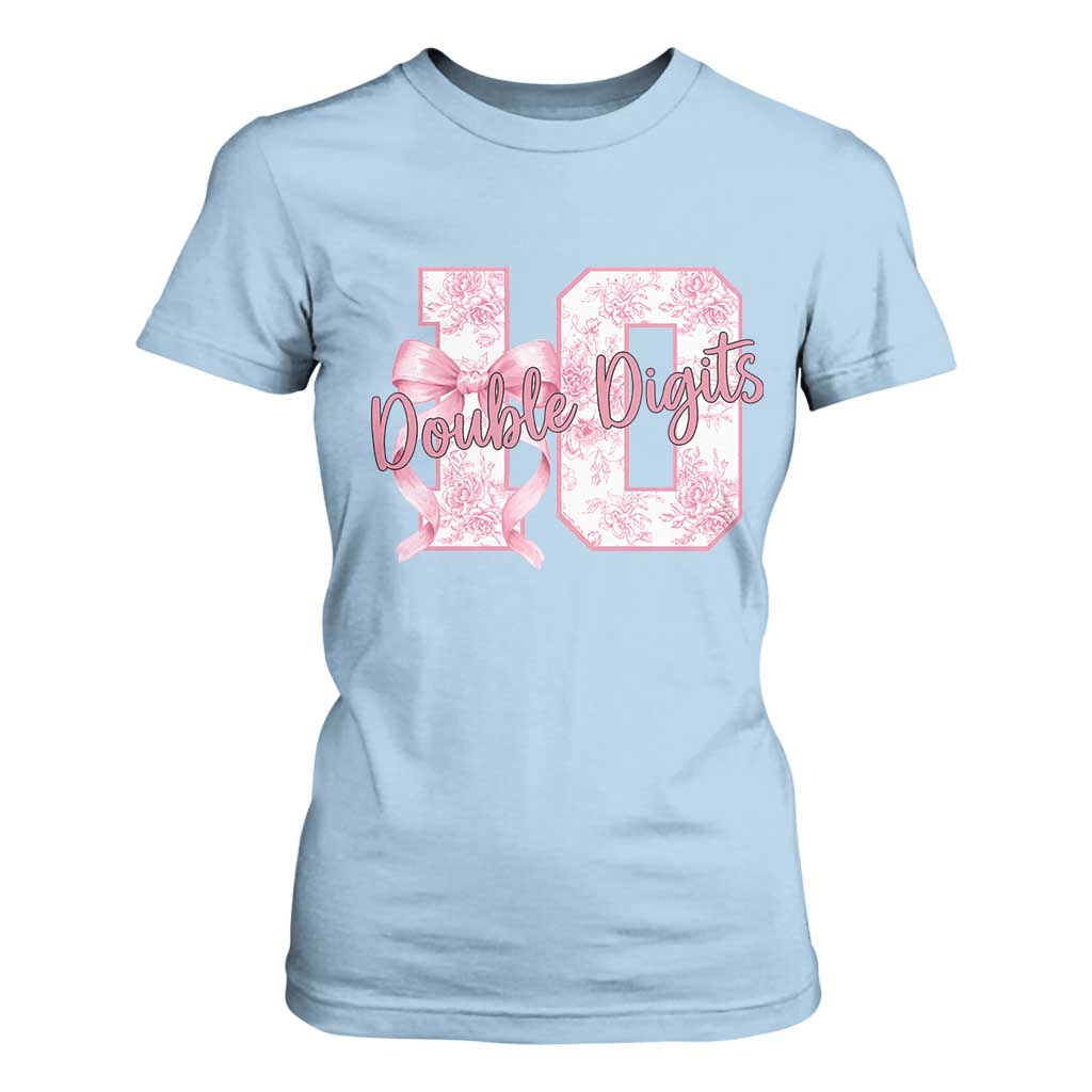 10th Birthday T Shirt For Women Double Digits Pink Coquette Bow 10 Year Old Aesthetic TS11 Light Blue Print Your Wear