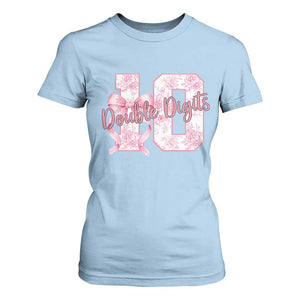 10th Birthday T Shirt For Women Double Digits Pink Coquette Bow 10 Year Old Aesthetic TS11 Light Blue Print Your Wear
