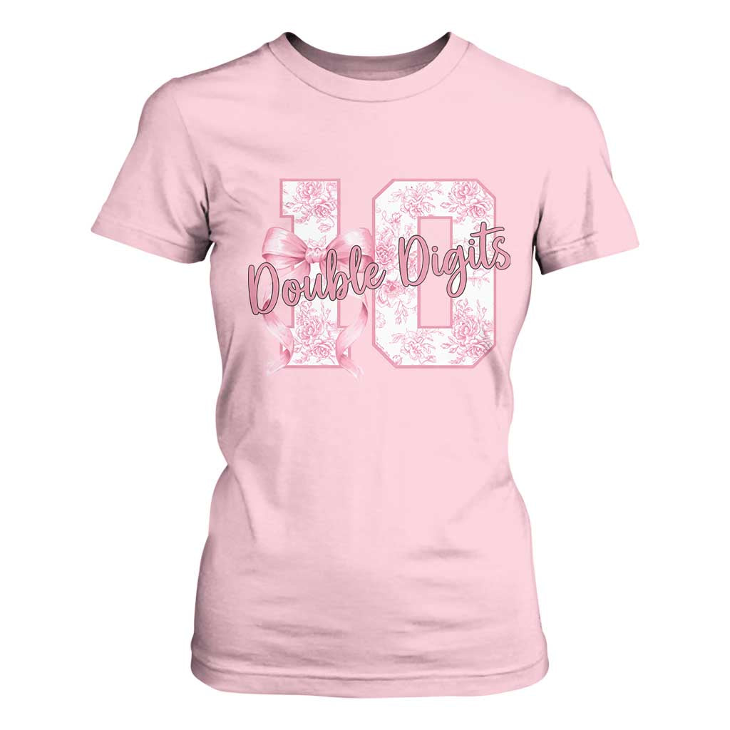 10th Birthday T Shirt For Women Double Digits Pink Coquette Bow 10 Year Old Aesthetic TS11 Light Pink Print Your Wear