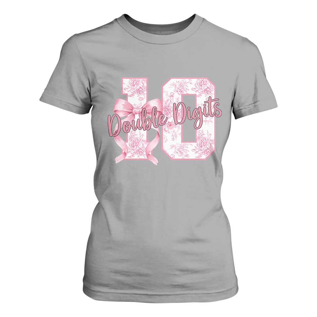 10th Birthday T Shirt For Women Double Digits Pink Coquette Bow 10 Year Old Aesthetic TS11 Sport Gray Print Your Wear