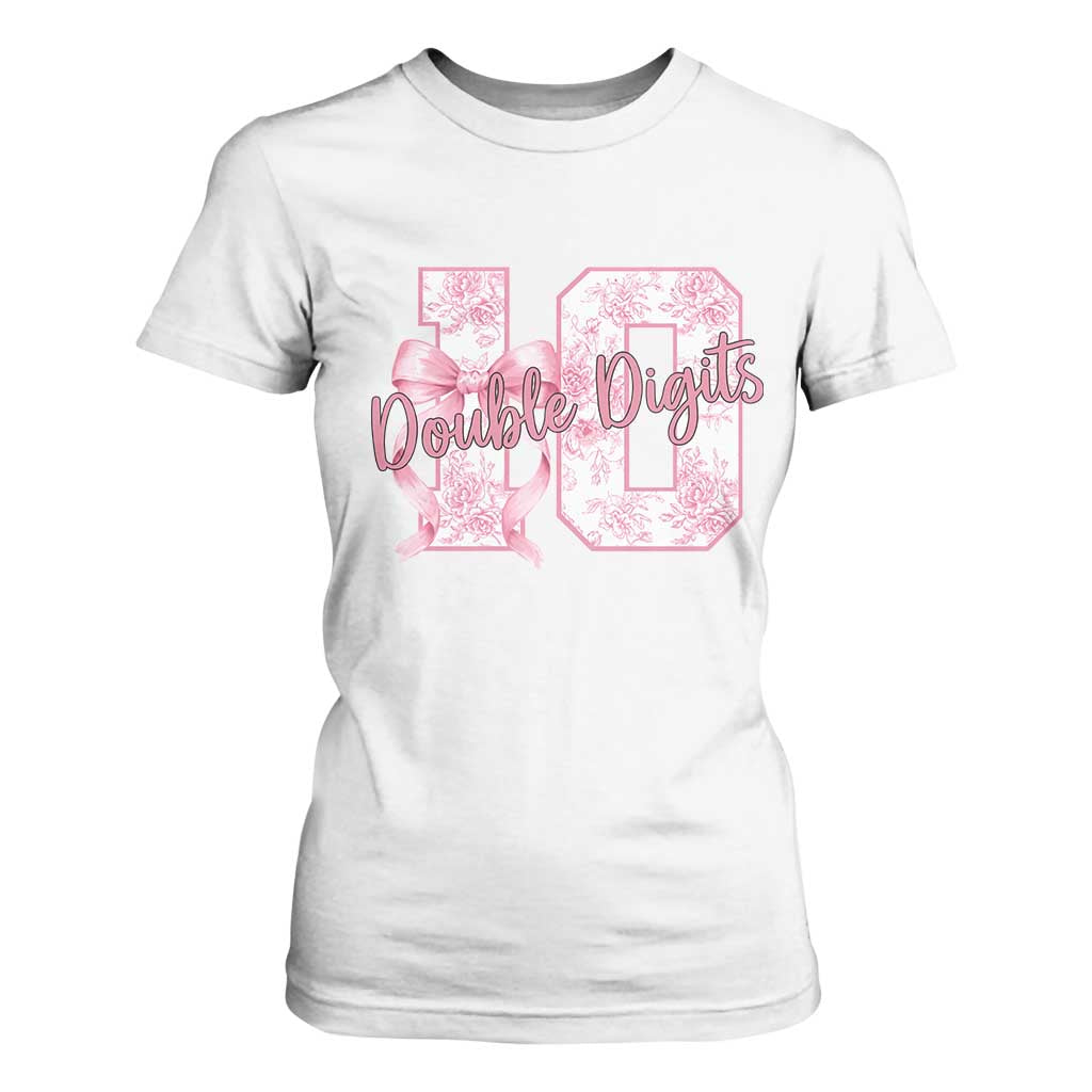 10th Birthday T Shirt For Women Double Digits Pink Coquette Bow 10 Year Old Aesthetic TS11 White Print Your Wear