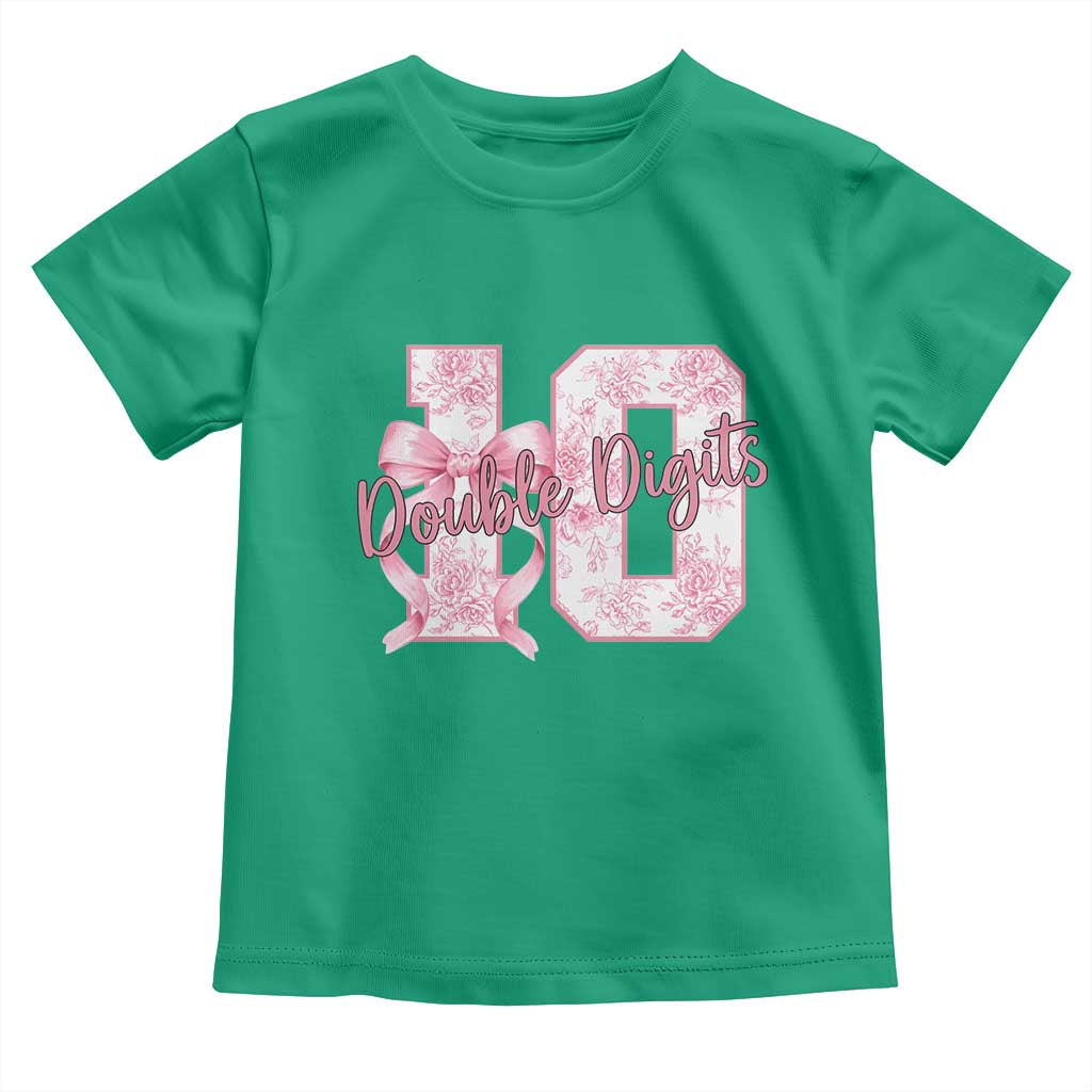 10th Birthday Toddler T Shirt Double Digits Pink Coquette Bow 10 Year Old Aesthetic TS11 Irish Green Print Your Wear