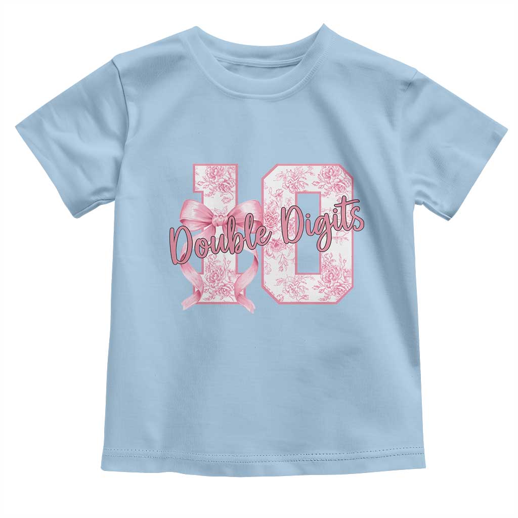 10th Birthday Toddler T Shirt Double Digits Pink Coquette Bow 10 Year Old Aesthetic TS11 Light Blue Print Your Wear