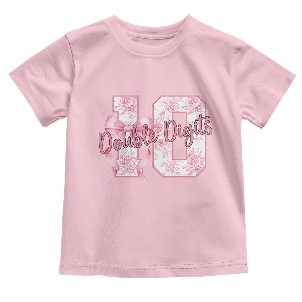 10th Birthday Toddler T Shirt Double Digits Pink Coquette Bow 10 Year Old Aesthetic TS11 Light Pink Print Your Wear