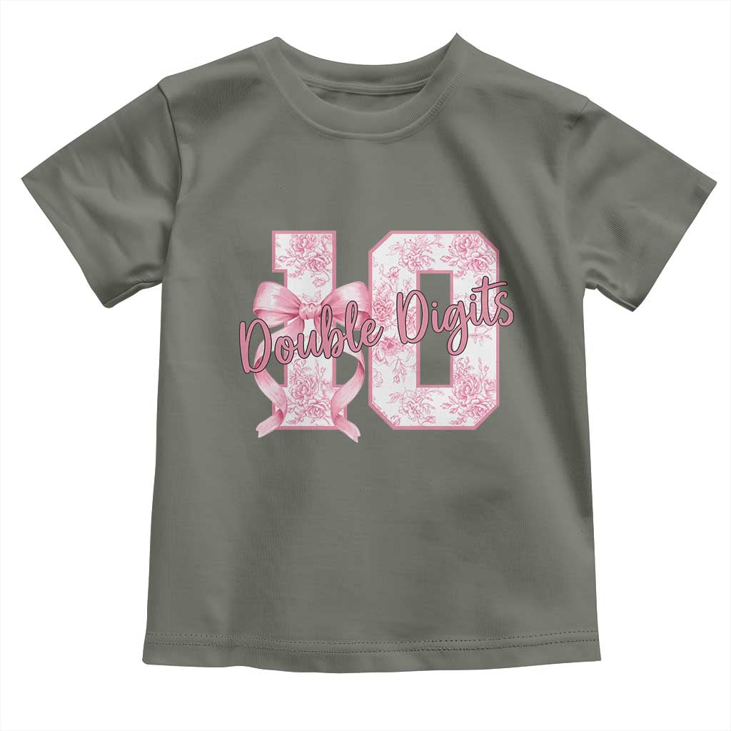 10th Birthday Toddler T Shirt Double Digits Pink Coquette Bow 10 Year Old Aesthetic TS11 Military Green Print Your Wear