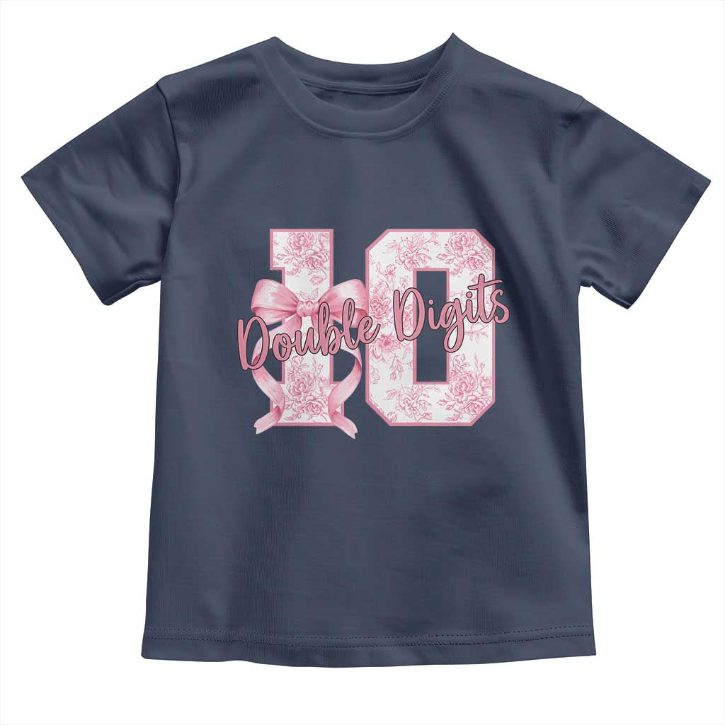10th Birthday Toddler T Shirt Double Digits Pink Coquette Bow 10 Year Old Aesthetic TS11 Navy Print Your Wear
