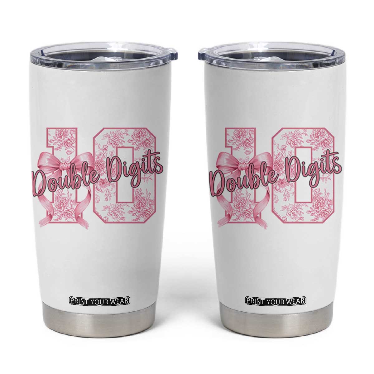 10th Birthday Tumbler Cup Double Digits Pink Coquette Bow 10 Year Old Aesthetic TS11 White Print Your Wear