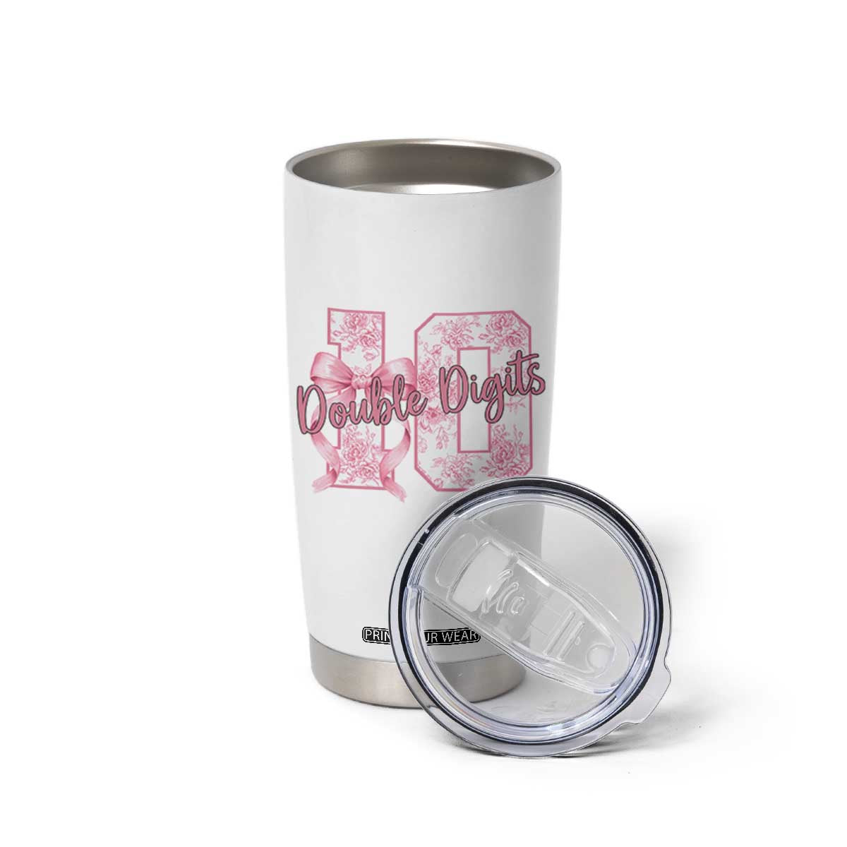10th Birthday Tumbler Cup Double Digits Pink Coquette Bow 10 Year Old Aesthetic TS11 Print Your Wear