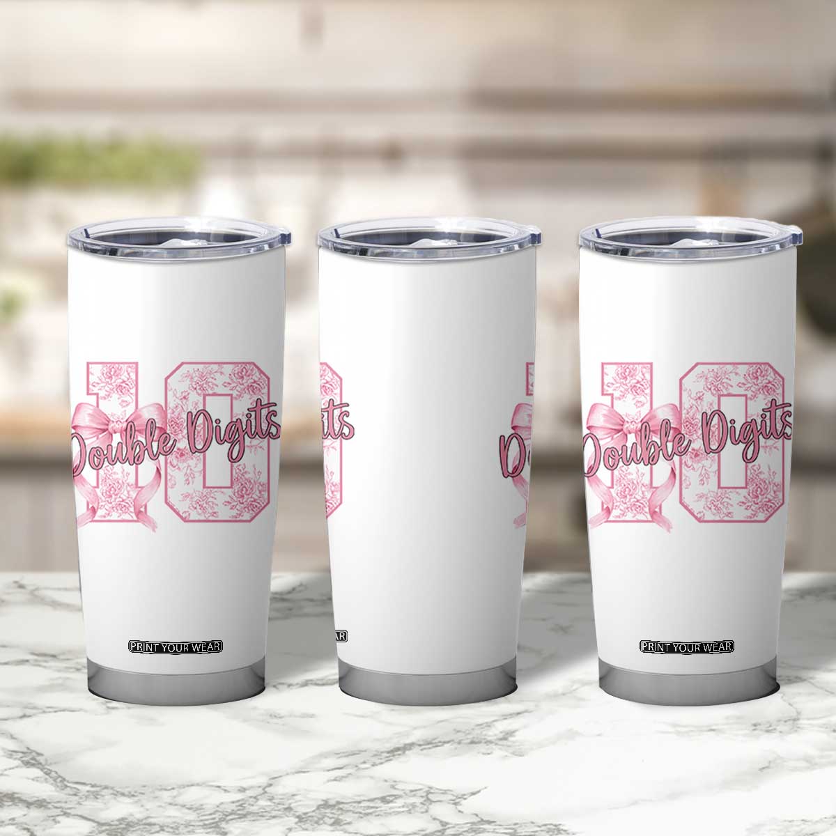 10th Birthday Tumbler Cup Double Digits Pink Coquette Bow 10 Year Old Aesthetic TS11 Print Your Wear