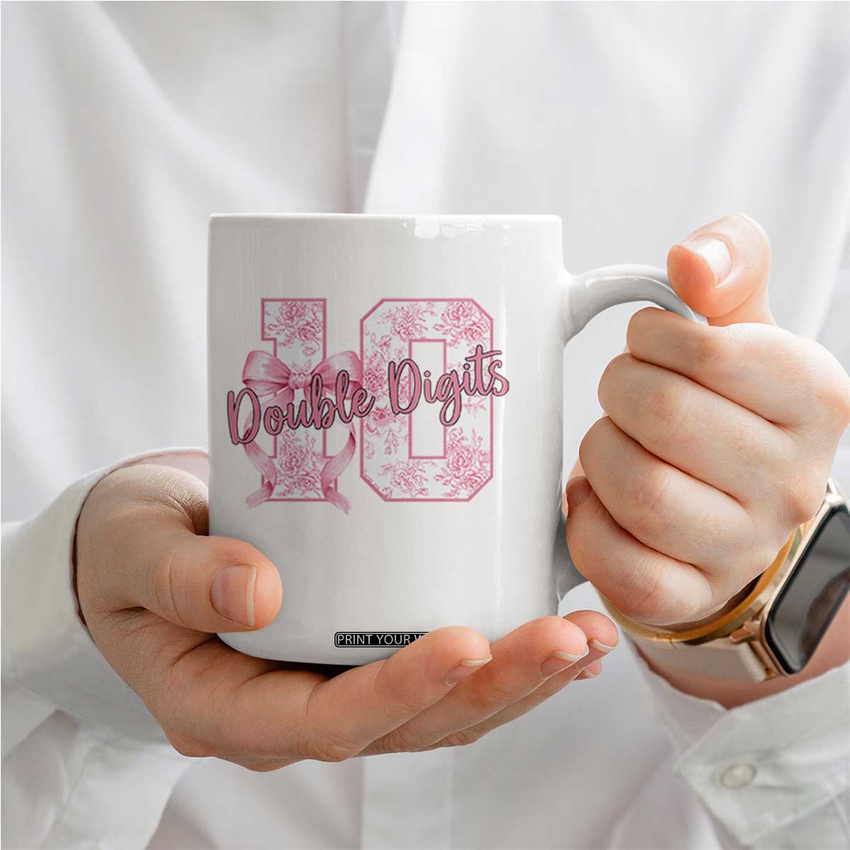 10th Birthday Coffee Mug Double Digits Pink Coquette Bow 10 Year Old Aesthetic TS11 Print Your Wear