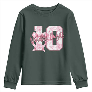 10th Birthday Youth Sweatshirt Double Digits Pink Coquette Bow 10 Year Old Aesthetic TS11 Dark Forest Green Print Your Wear