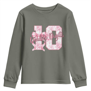 10th Birthday Youth Sweatshirt Double Digits Pink Coquette Bow 10 Year Old Aesthetic TS11 Military Green Print Your Wear