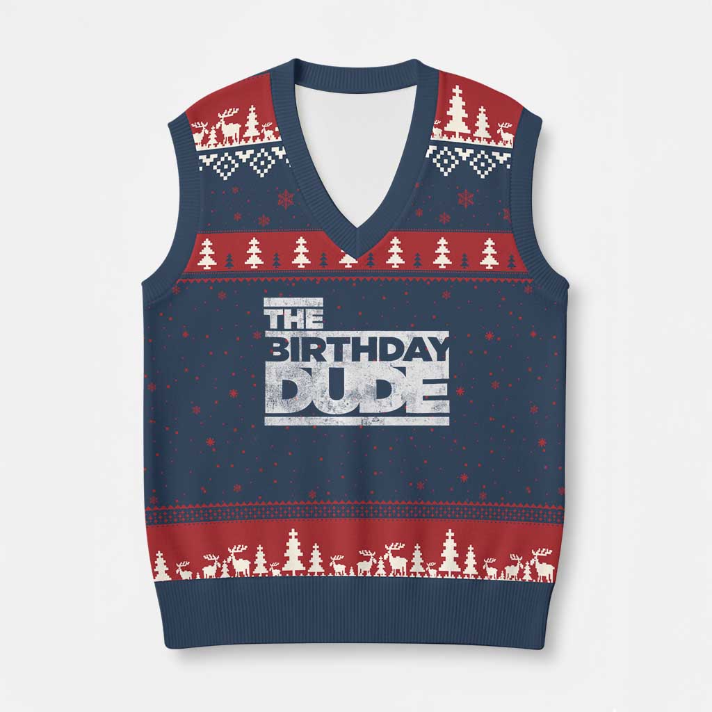 The Birthday Dude V-Neck Knit Sweater Vest Funny Birthday Guy Gift TS11 Navy Red Print Your Wear