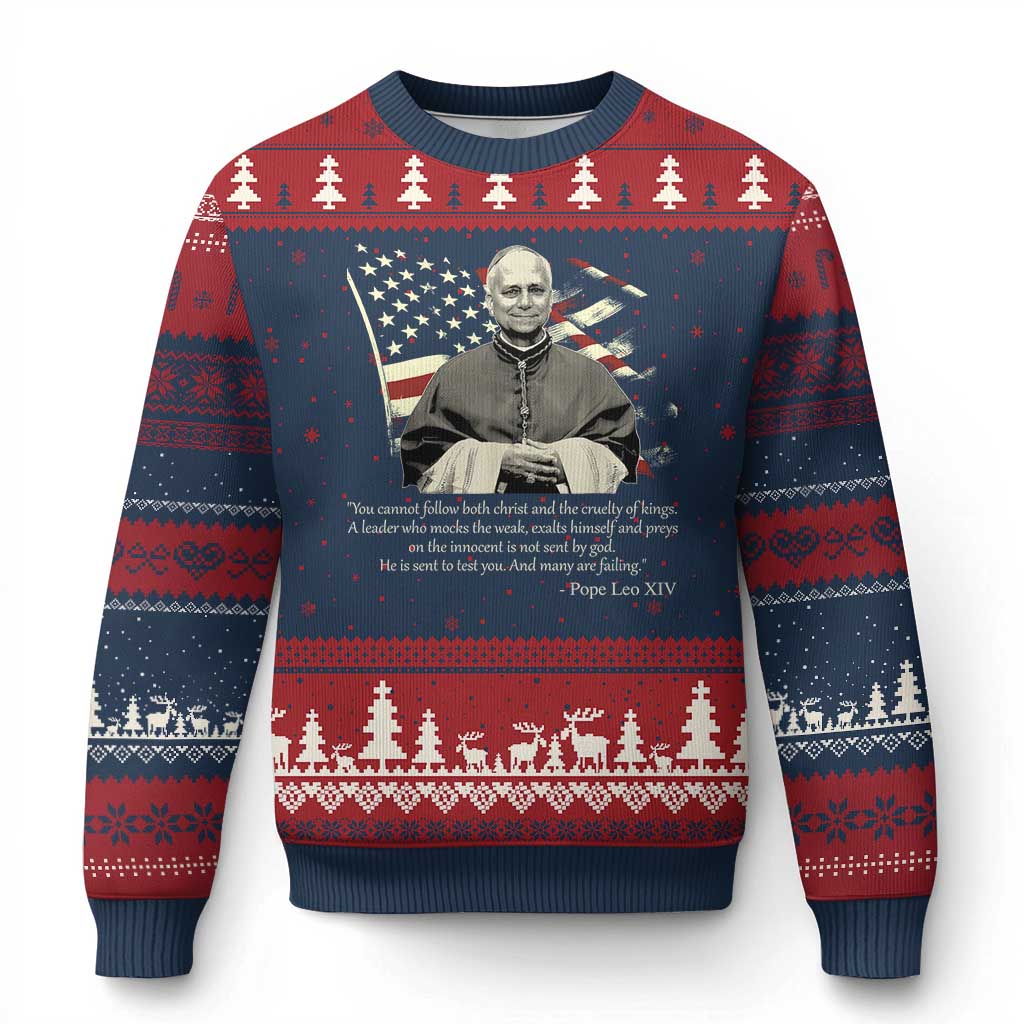 Pope Leo XIV Ugly Christmas Sweater You Cannot Follow Both Christ And The Cruelty Of Kings TS11 Navy Red Print Your Wear