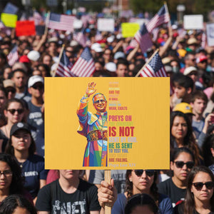 Pope Leo XIV No Kings Protest Sign You Cannot Follow Both Christ And The Cruelty Of Kings TS11 Horizontal 18" × 24" Yellow Print Your Wear