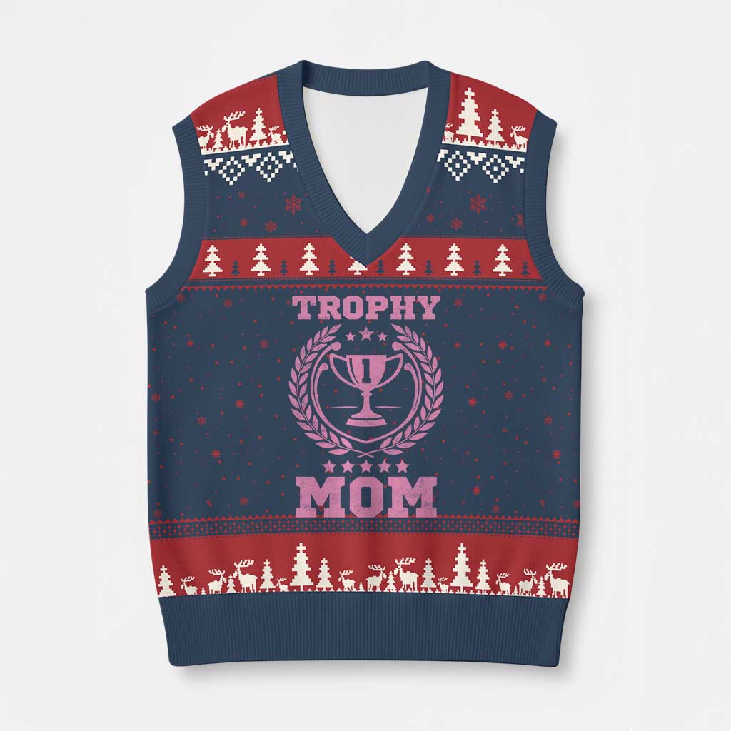 Trophy Mom V-Neck Knit Sweater Vest Number One Mama Funny Mother's Day TS11 Navy Red Print Your Wear
