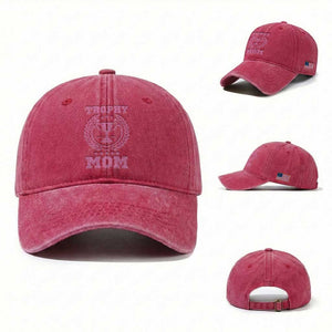 Trophy Mom Washed Cotton Baseball Cap Number One Mama Funny Mother's Day TS11 Washed Cap Universal Fit Red Print Your Wear