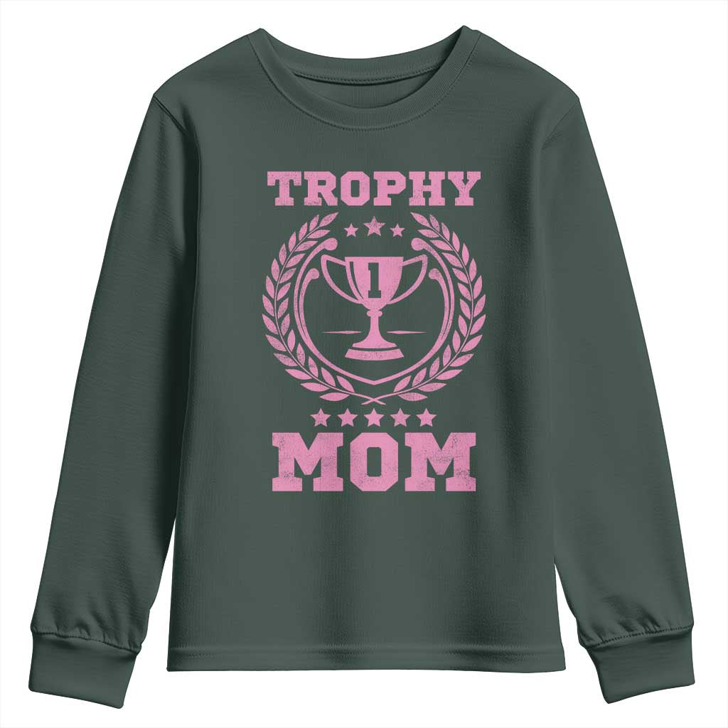 Trophy Mom Youth Sweatshirt Number One Mama Funny Mother's Day TS11 Dark Forest Green Print Your Wear
