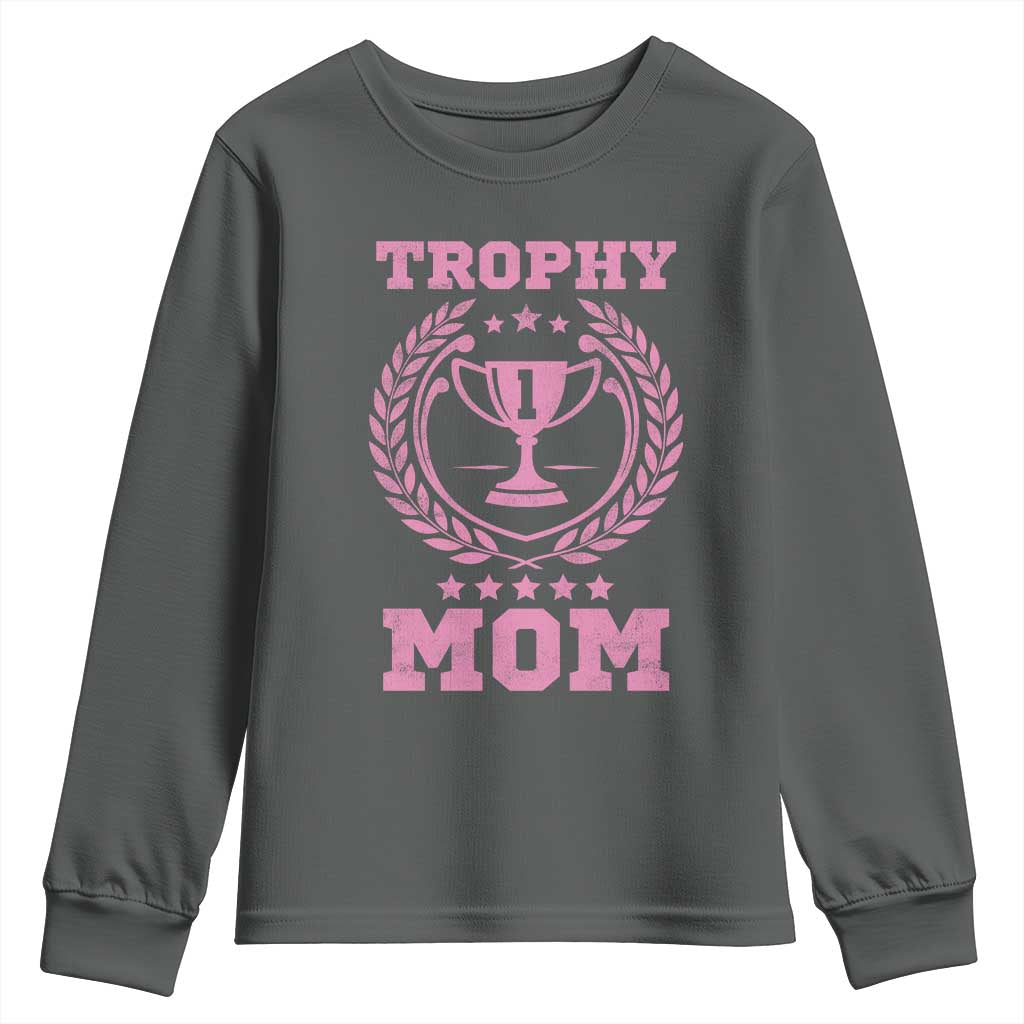Trophy Mom Youth Sweatshirt Number One Mama Funny Mother's Day TS11 Dark Heather Print Your Wear