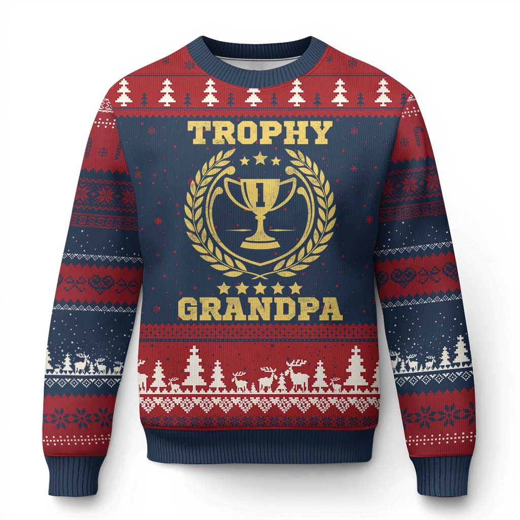 Trophy Grandpa Ugly Christmas Sweater Funny Number One Grandfather TS11 Navy Red Print Your Wear