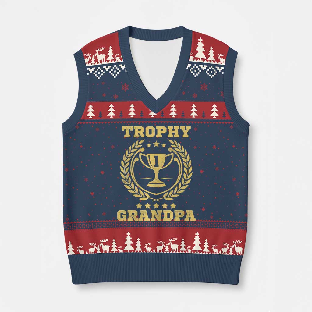 Trophy Grandpa V-Neck Knit Sweater Vest Funny Number One Grandfather TS11 Navy Red Print Your Wear