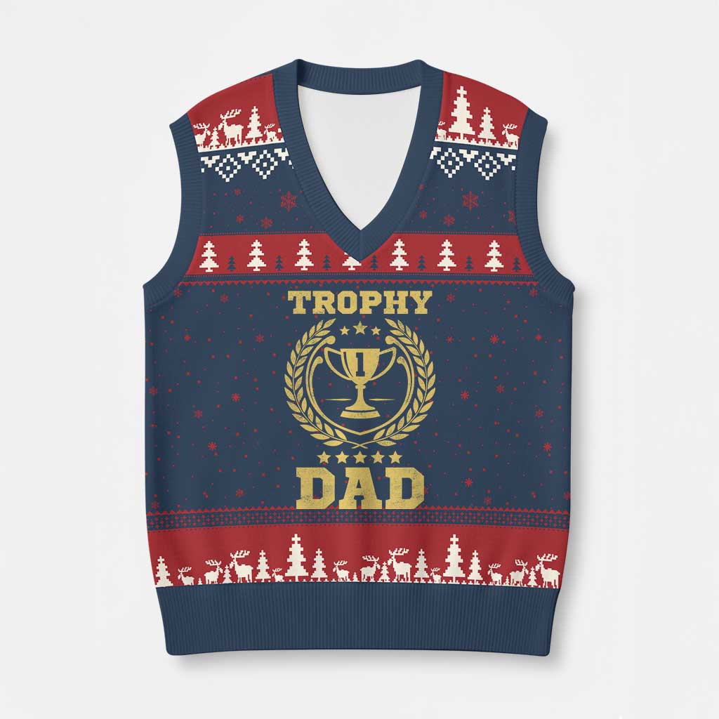 Trophy Dad V-Neck Knit Sweater Vest Number One Daddy Funny Dad Joke TS11 Navy Red Print Your Wear
