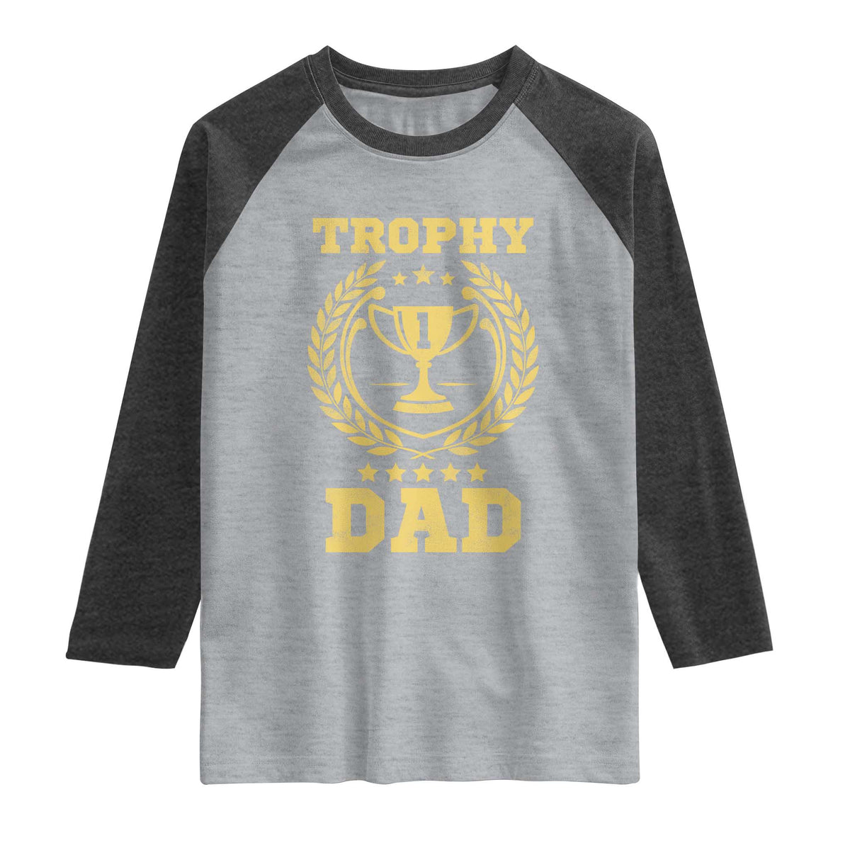Trophy Dad Raglan Shirt Number One Daddy Funny Dad Joke TS11 Heather Gray Heather Charcoal Print Your Wear