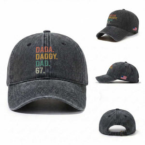 Dada Daddy Dad 67 Washed Cotton Baseball Cap Funny Six Seven Father's Day TS11 Washed Cap Universal Fit Dark Gray Print Your Wear