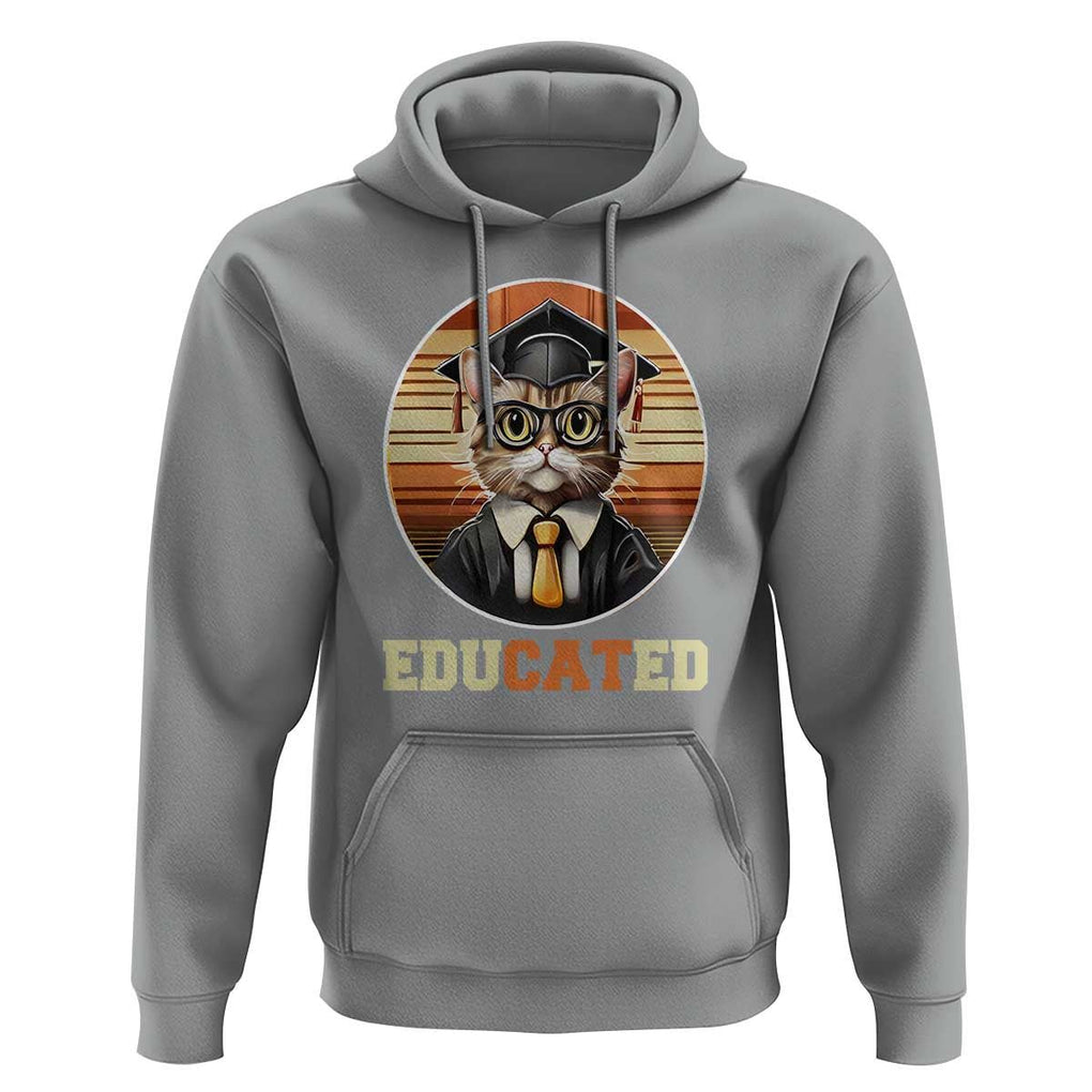 Funny Cat Hoodie Educated Graduation Academic Regalia Cap Gown TS11 Sport Gray Print Your Wear