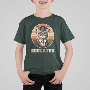 Funny Cat T Shirt For Kid Educated Graduation Academic Regalia Cap Gown TS11 Dark Forest Green Print Your Wear