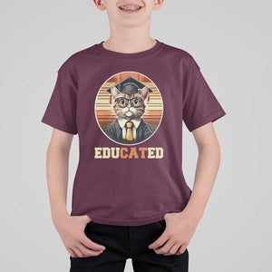 Funny Cat T Shirt For Kid Educated Graduation Academic Regalia Cap Gown TS11 Maroon Print Your Wear
