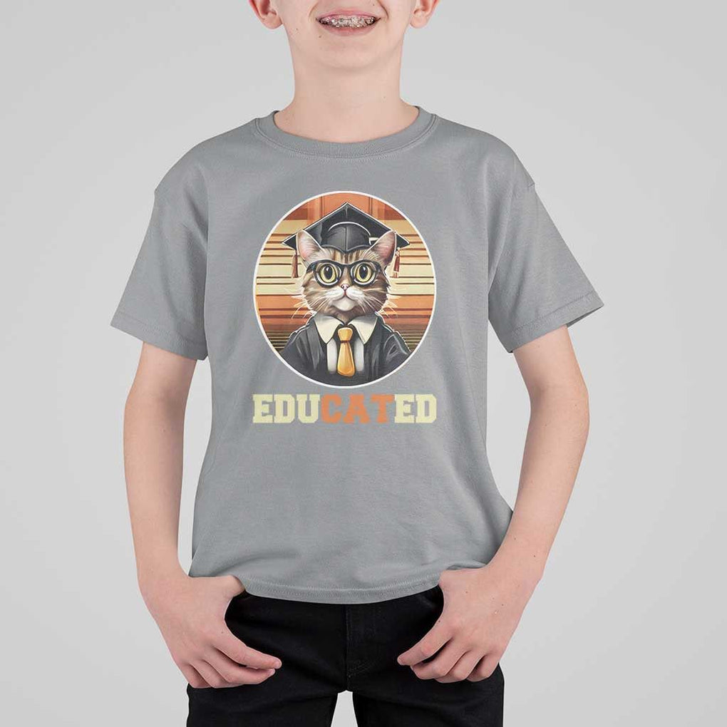 Funny Cat T Shirt For Kid Educated Graduation Academic Regalia Cap Gown TS11 Sport Gray Print Your Wear