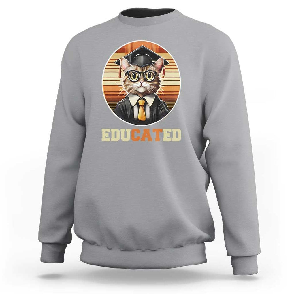 Funny Cat Sweatshirt Educated Graduation Academic Regalia Cap Gown TS11 Sport Gray Print Your Wear
