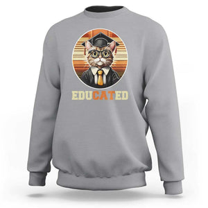 Funny Cat Sweatshirt Educated Graduation Academic Regalia Cap Gown TS11 Sport Gray Print Your Wear