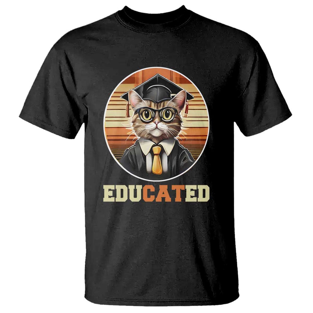 Funny Cat T Shirt Educated Graduation Academic Regalia Cap Gown TS11 Black Print Your Wear