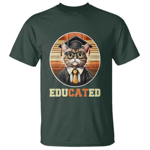 Funny Cat T Shirt Educated Graduation Academic Regalia Cap Gown TS11 Dark Forest Green Print Your Wear