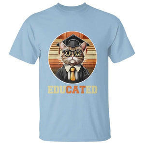 Funny Cat T Shirt Educated Graduation Academic Regalia Cap Gown TS11 Light Blue Print Your Wear