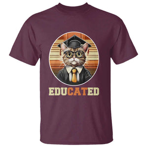 Funny Cat T Shirt Educated Graduation Academic Regalia Cap Gown TS11 Maroon Print Your Wear