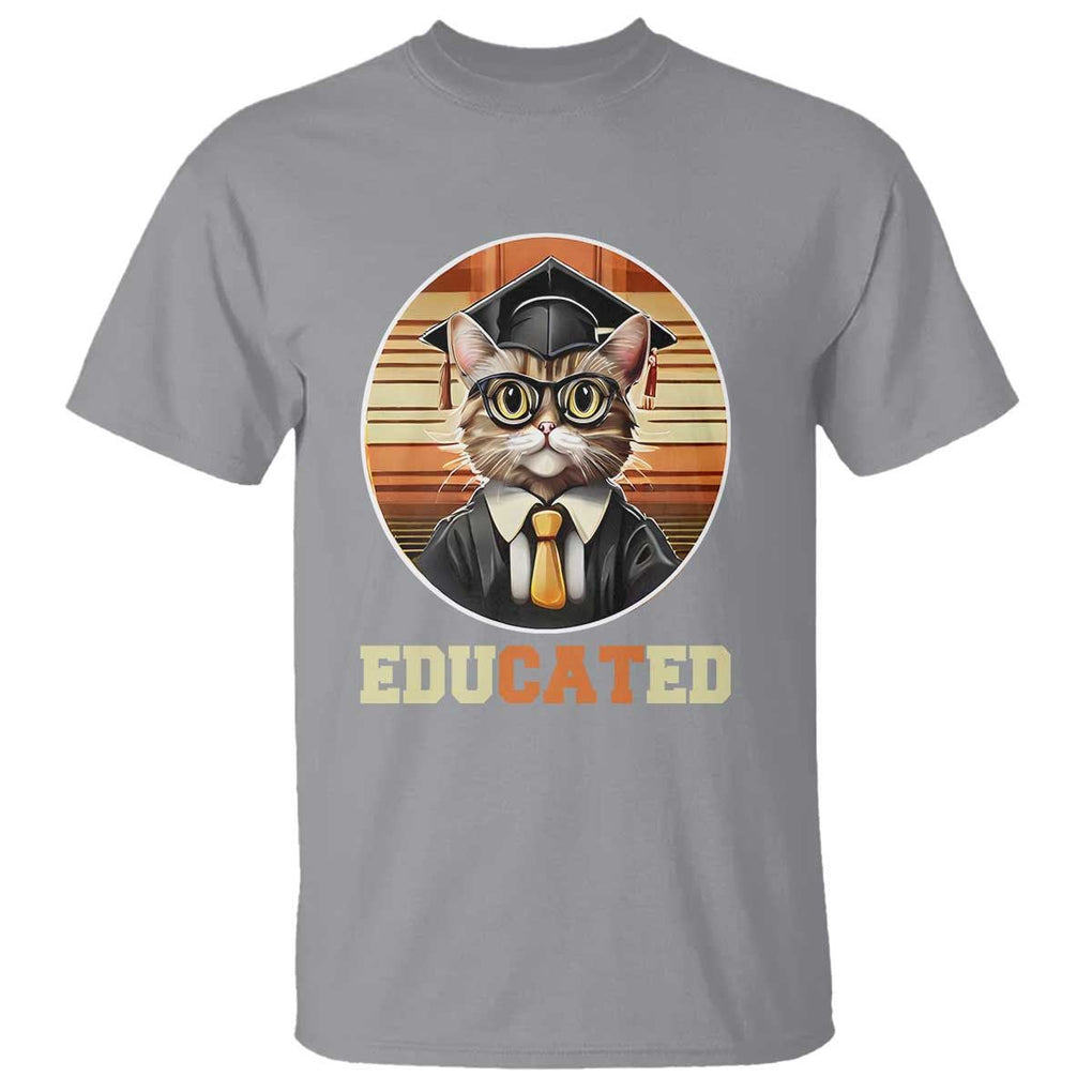 Funny Cat T Shirt Educated Graduation Academic Regalia Cap Gown TS11 Sport Gray Print Your Wear